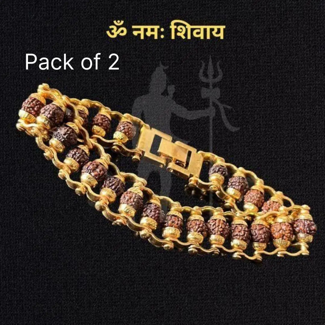 Rudraksha Panch Mukhi Gold-Plated Spiritual Bracelet for Men & Women ( Pack of 2 Bracelets )
