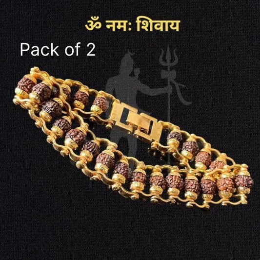 Rudraksha Panch Mukhi Gold-Plated Spiritual Bracelet for Men & Women ( Pack of 2 Bracelets )