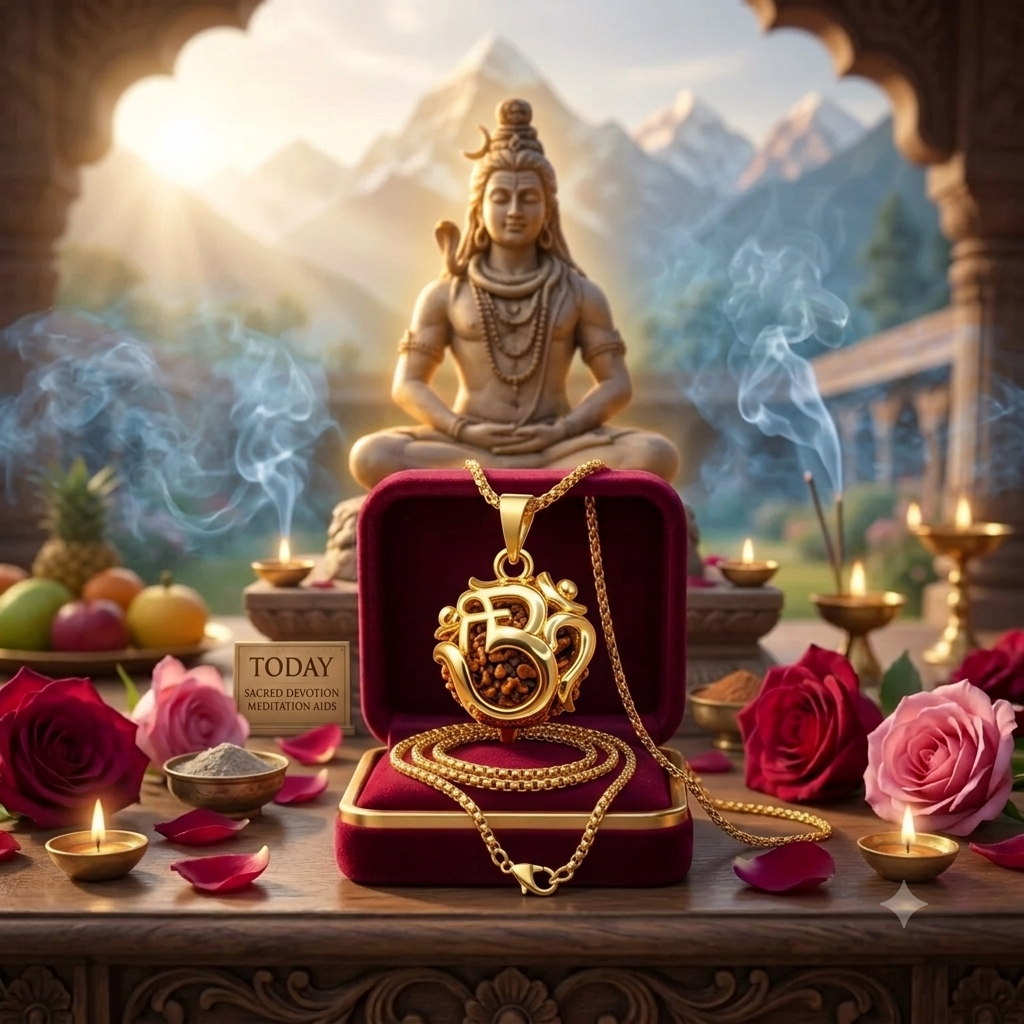 Divine OM Rudraksha Gold-Plated Pendant Necklace | OMORA