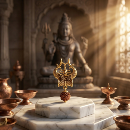 Mahakal Divine Trishul Rudraksha Pendant Mahakal Divine Trishul Rudraksha Pendant | Gold-Plated Shiva Pendant